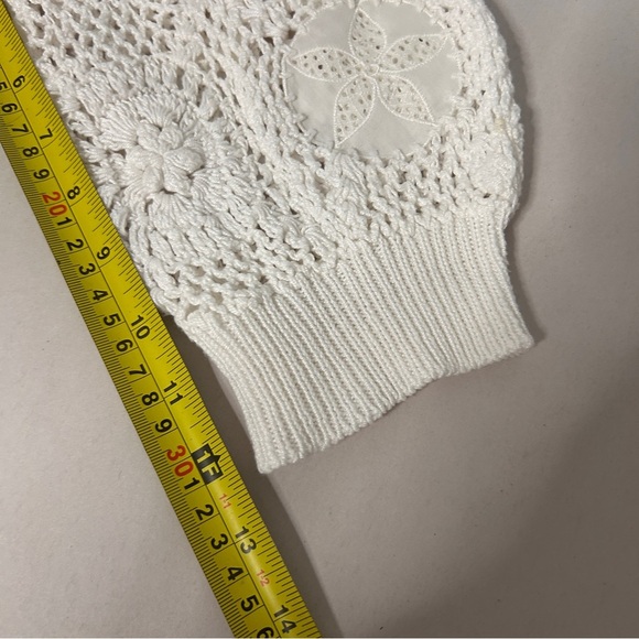 Crochet V-Neck Sweater women’s size Lrg  sand Dollar Cotton open Knit 3/4 Sleeve - Picture 9 of 9